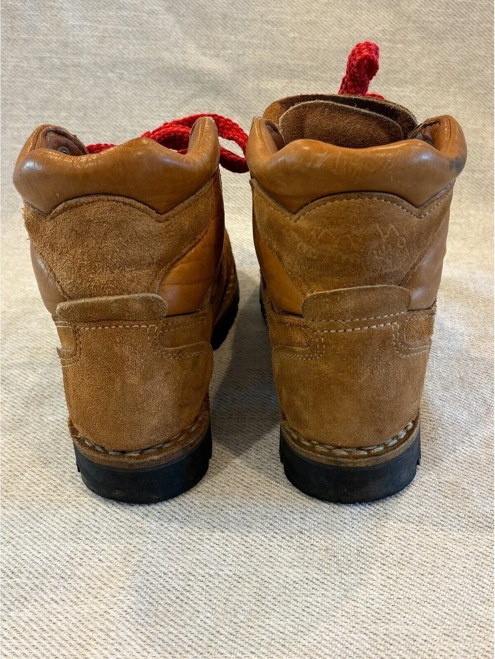 Vintage Kinney Colorado Suede Hiking Boots Vibram Sole Red Laces Men 7 Women 8.5